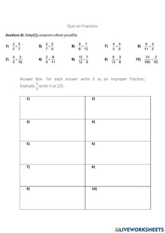 Quiz of Fractions Section B