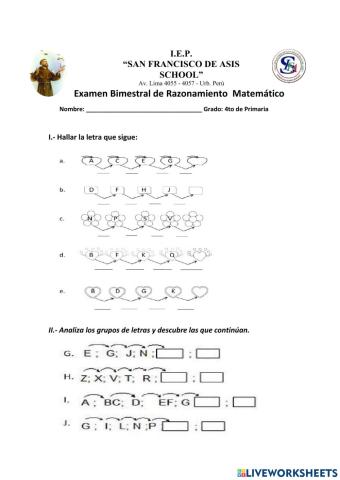Examen de razonamiento matemático