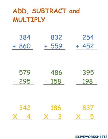 Add Subtract and Multiply