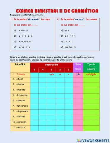Examen de gramática