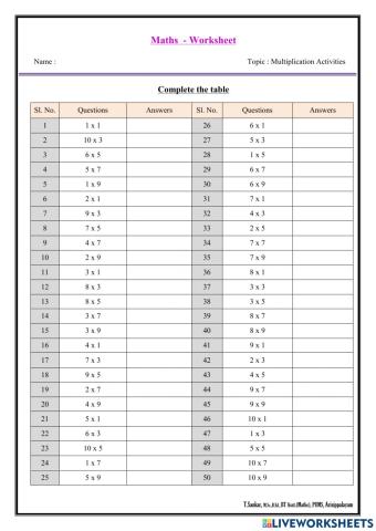 Basic Skills - Worksheet No.1