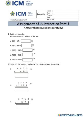 Subtraction Grade 5