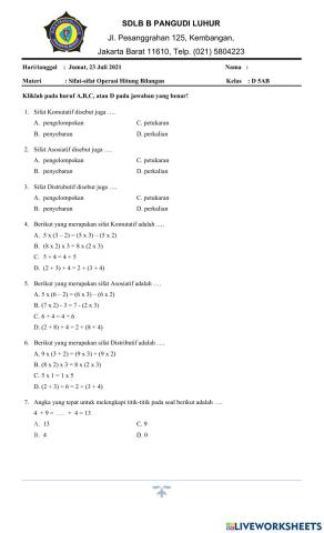 Lr sifat-sifat operasi hitung  bilangan