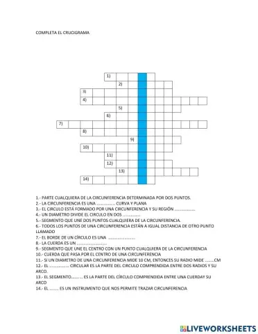CRUCIGRAMA ELEMENTOS CIRCULO CIRCUNFERENCIA