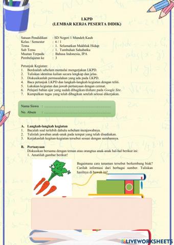 LKPD Tema 1 Subtema 1 PB 3-Kelas 6
