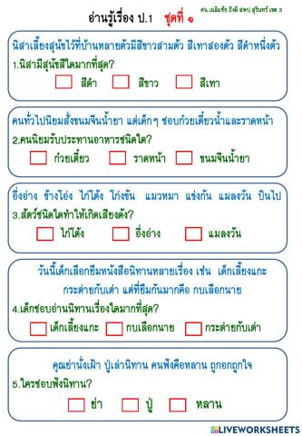 แบบฝึกอ่านรู้เรื่อง  ป.1