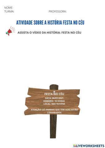 Atividade história festa no céu