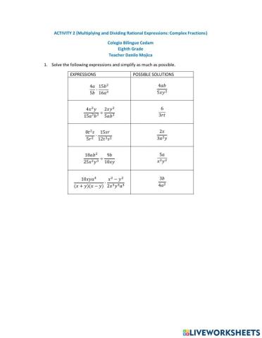 Multiplicacion y division de expresiones racionales