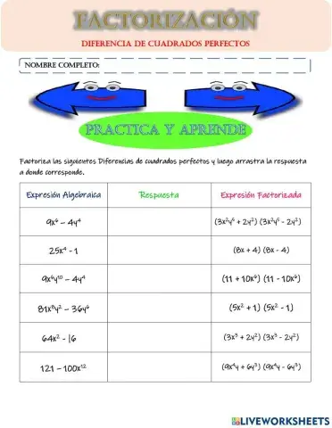 Factorización Diferencia de Cuadrados Perfectos