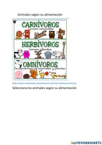 Clasificación de animales según su alimentación