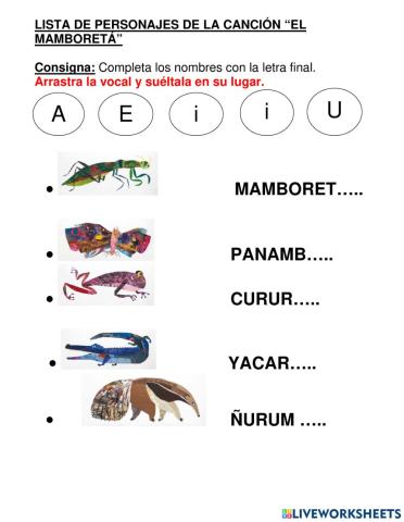 Completa los nombres con la letra final.