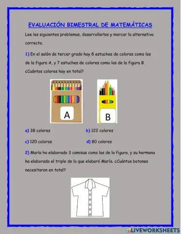 Evaluacion bimestral matematicas tercer grado