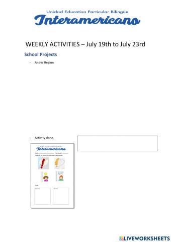 Weekly activities week 11