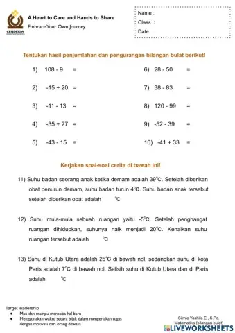 Penjumlahan dan Pengurangan Bilangan Bulat