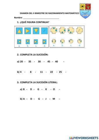 Evaluación ii bimestre de razonamiento matematico