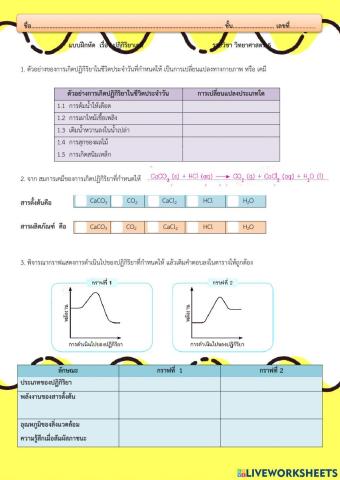 ใบงานปฏิกิริยา