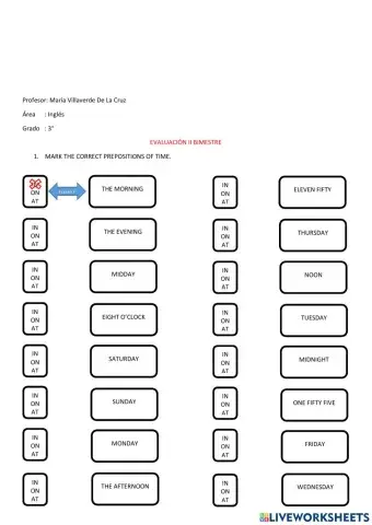 5to Evaluación II bimestre (inglés)