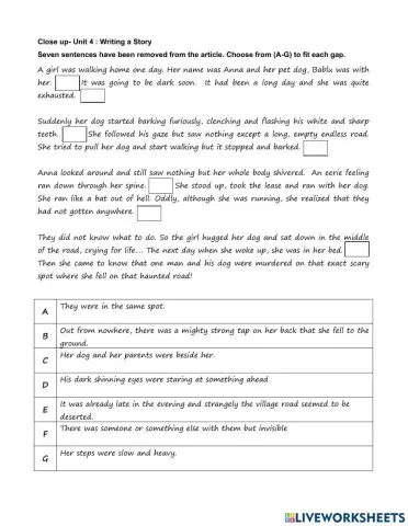 Close up - Unit 4 Writing a Story