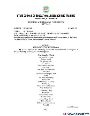 Class VII - Unit - 1 - Worksheet - 6