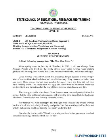 Class VII - Unit - 1 - Worksheet - 7