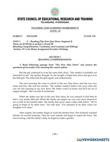 Class VII - Unit - 1 - Worksheet - 8