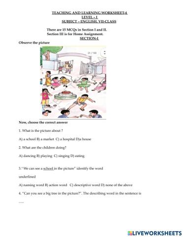 4th online worksheet of 7th Level - 1