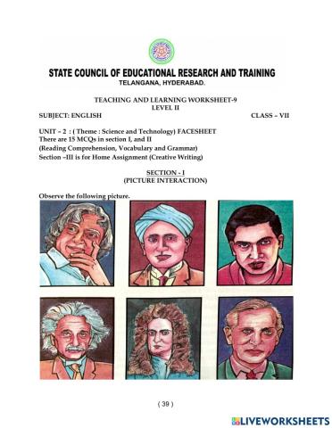 Class VII - Unit - 2 - Worksheet - 9