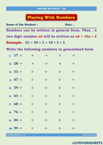 Class-08 Activity : EM : Playing With Numbers