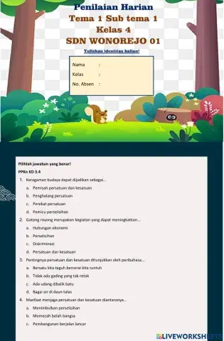 Penilaian Harian Tema 1 Sub tema 1