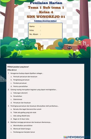 Penilaian Harian Tema 1 Sub tema 1