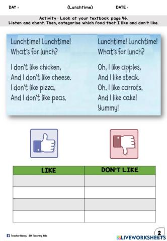 LUNCHTIME YEAR 1 (Listen and Categorise)