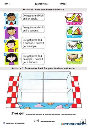 LUNCHTIME YEAR 1 (Match and Draw)