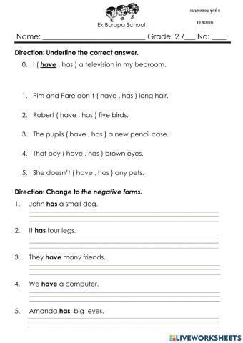 Grade 2 Verb to have