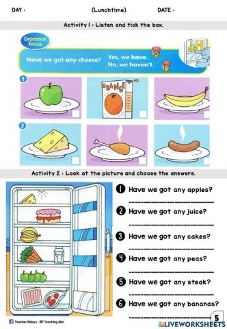 LUNCHTIME YEAR 1 (Listen and tick, Drop Down)