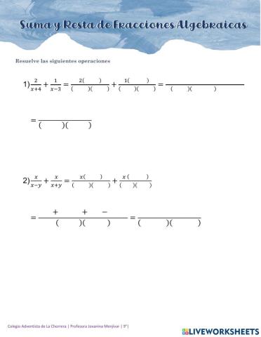 Suma y Resta de Fracciones Algebraicas