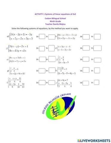 Systems of linear equations of 2x2
