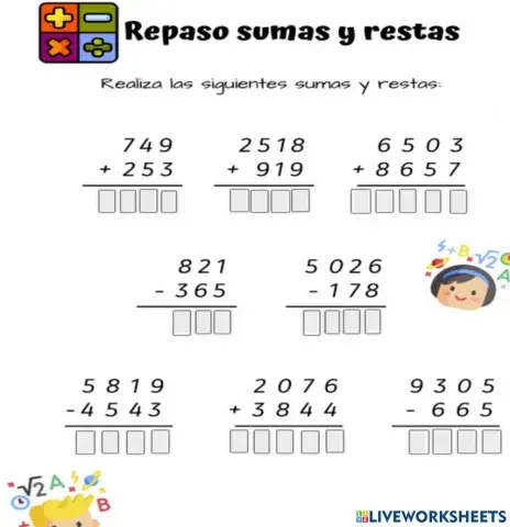 Sumas y restas con desagrupación