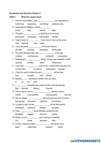 Vocabulary and Grammar Review 5