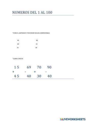 Numeros del 1 al 100
