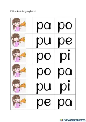 Latihan suku kata pa, pe, pi, po, pu