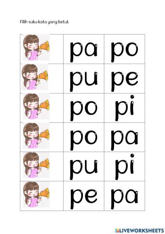 Latihan suku kata pa, pe, pi, po, pu