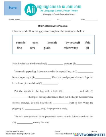 Kid 6 Reading Future Vocabulary Unit 14