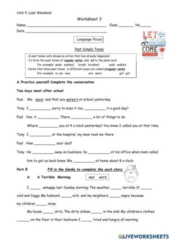 Past simple Unit 4 worksheet 3