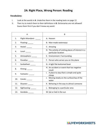 Unit 2A-Reading vocabulary