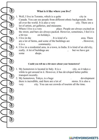 Hometown - Words to describe the city