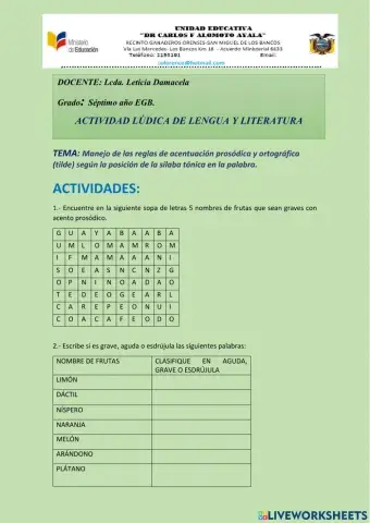 Palabres agudas, graves y esdrújulas