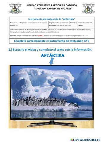Instrumento de evaluación nº 6, tema: Antártida.