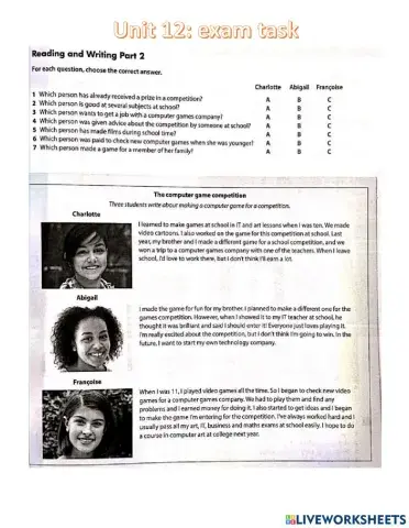 Unit 12 passive voice exam tasks