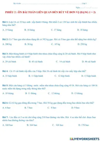 Toán LỚP 3 ÔN TẬP CUỐI NĂM