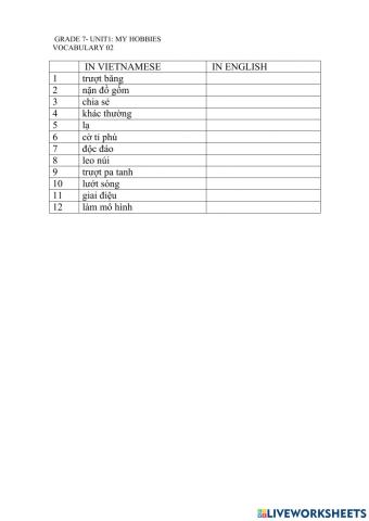 Grade 7- unit 1 -vocab 02